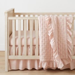 Pottery barn kids ruffle Belgian linen crib quilt and skirt